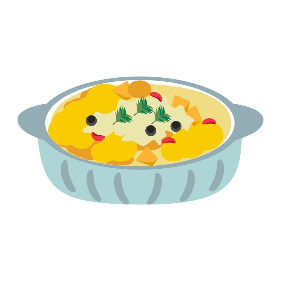 Cute oatmeal porridge. Cartoon food. Isolated on white background, flat design, EPS10 vector