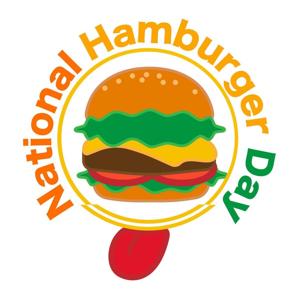 caricatura, queso, hamburguesa grande, icono, y, sticker. hamburguesa con lechuga, tomate, queso y bistec de hamburguesa. vector del día nacional de la hamburguesa, ilustración, eps10