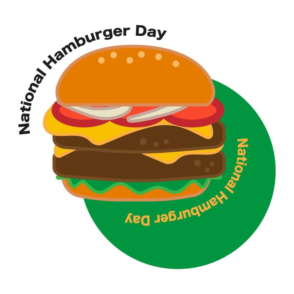 caricatura, queso, hamburguesa grande, icono, y, sticker. hamburguesa con lechuga, tomate, queso y bistec de hamburguesa. vector del día nacional de la hamburguesa, ilustración, eps10