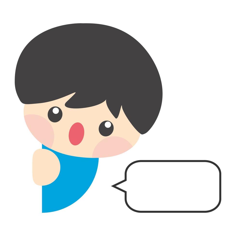 Cute boy hiding behind the wall with blank speech bubble. Kid talking with blank speech bubble. Blank speech bubble for your text. Isolated speech dialog. Vector, Illustration, EPS10 vector