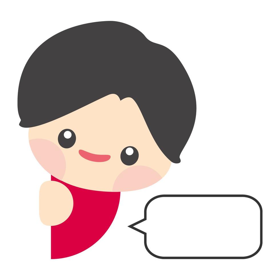 Cute boy hiding behind the wall with blank speech bubble. Kid talking with blank speech bubble. Blank speech bubble for your text. Isolated speech dialog. Vector, Illustration, EPS10 vector