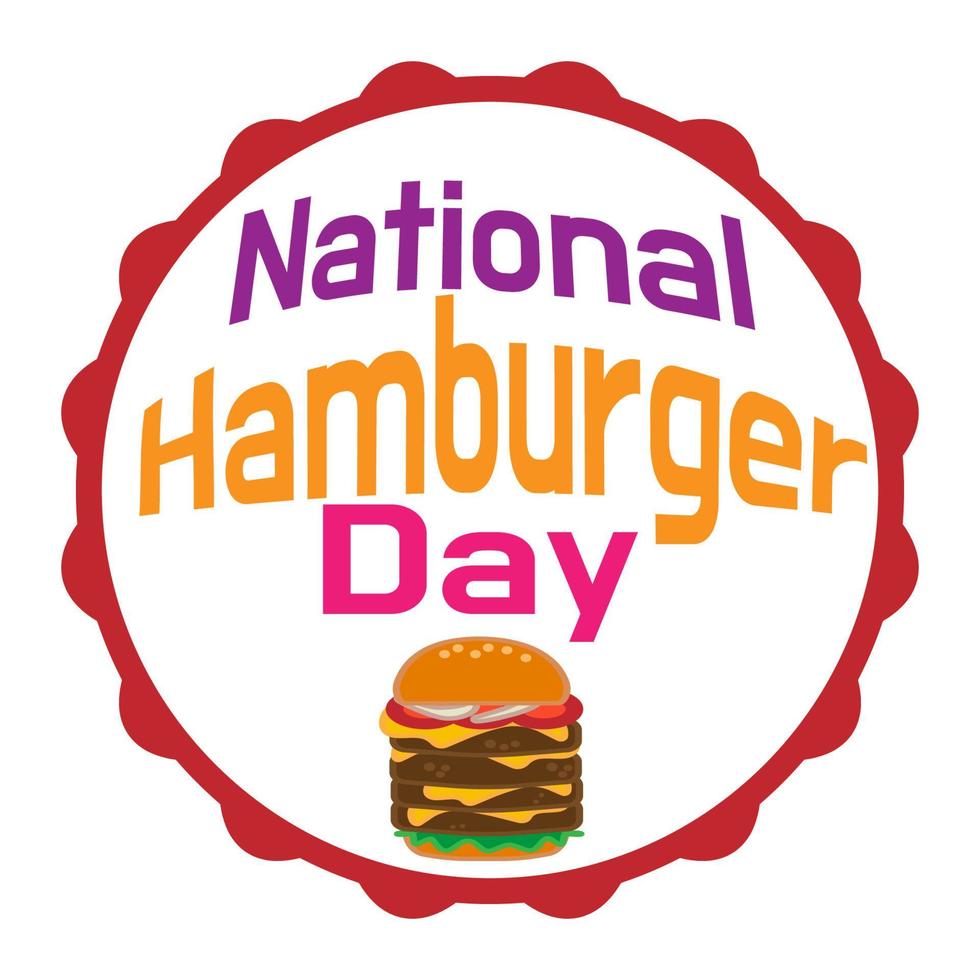 caricatura, queso, hamburguesa grande, icono, y, sticker. hamburguesa con lechuga, tomate, queso y bistec de hamburguesa. vector del día nacional de la hamburguesa, ilustración, eps10