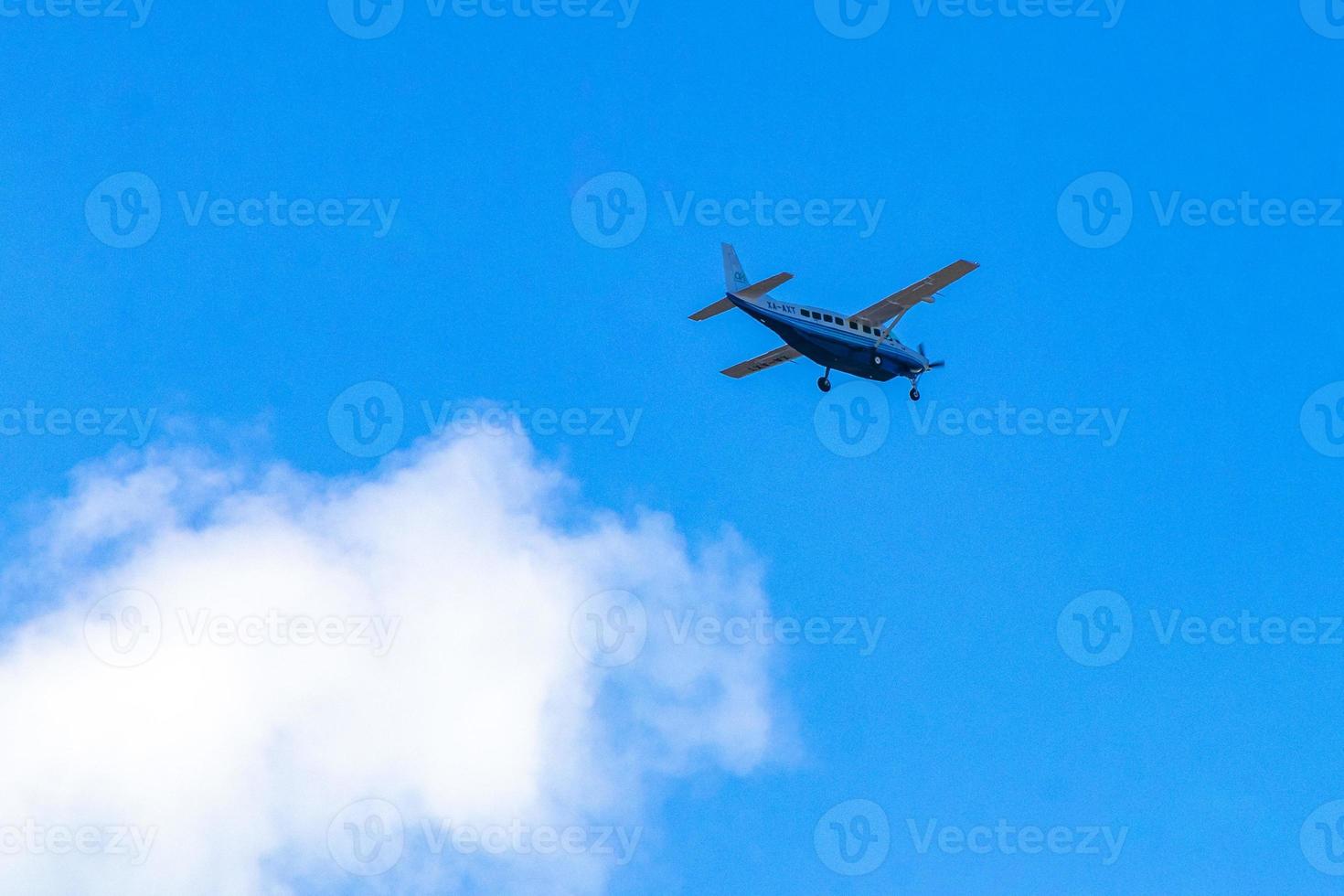 Propeller plane at small airport on Holbox island Mexico. photo