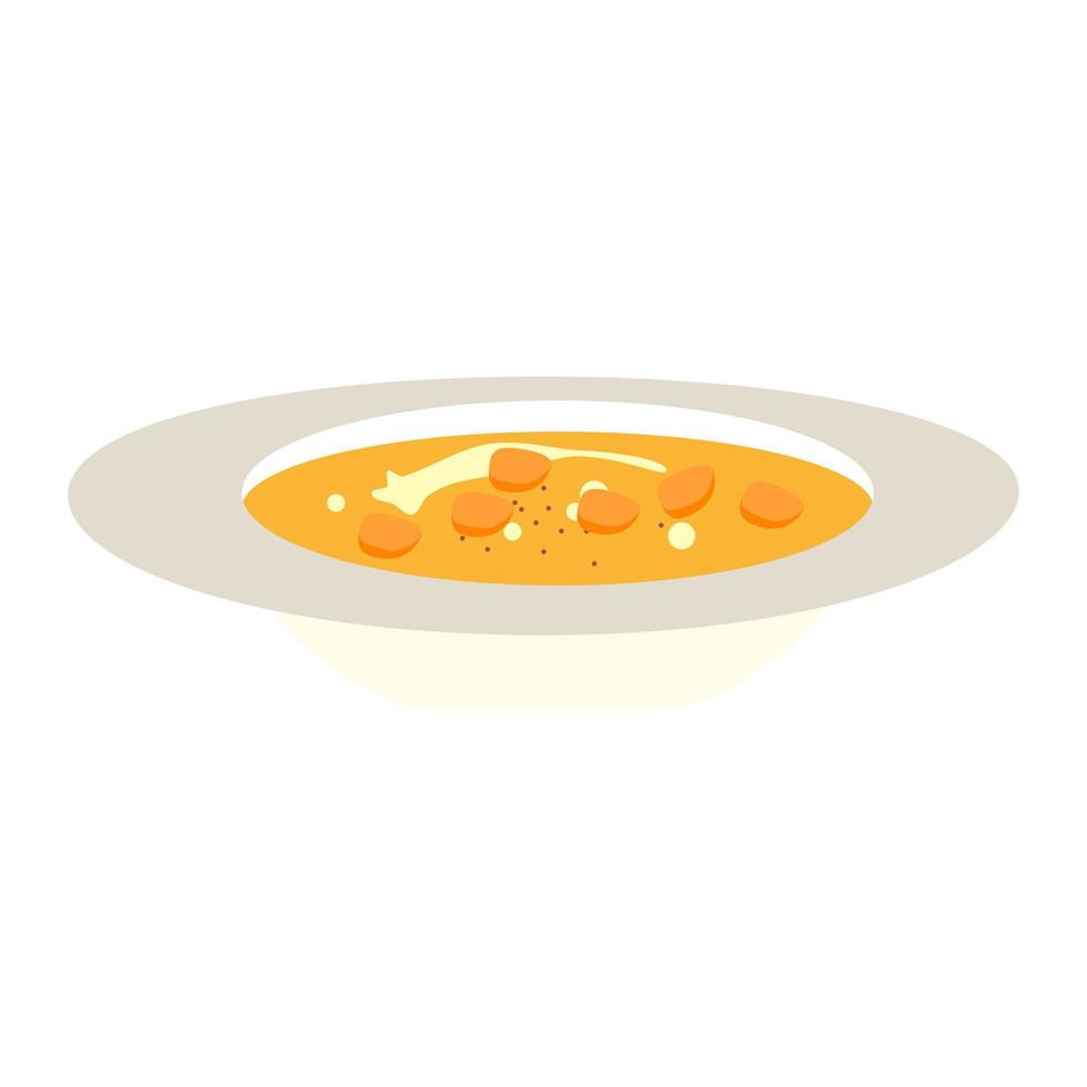 Cute butternut squash soup. Thanksgiving, Christmas food. Isolated on white background, flat design, EPS10 vector