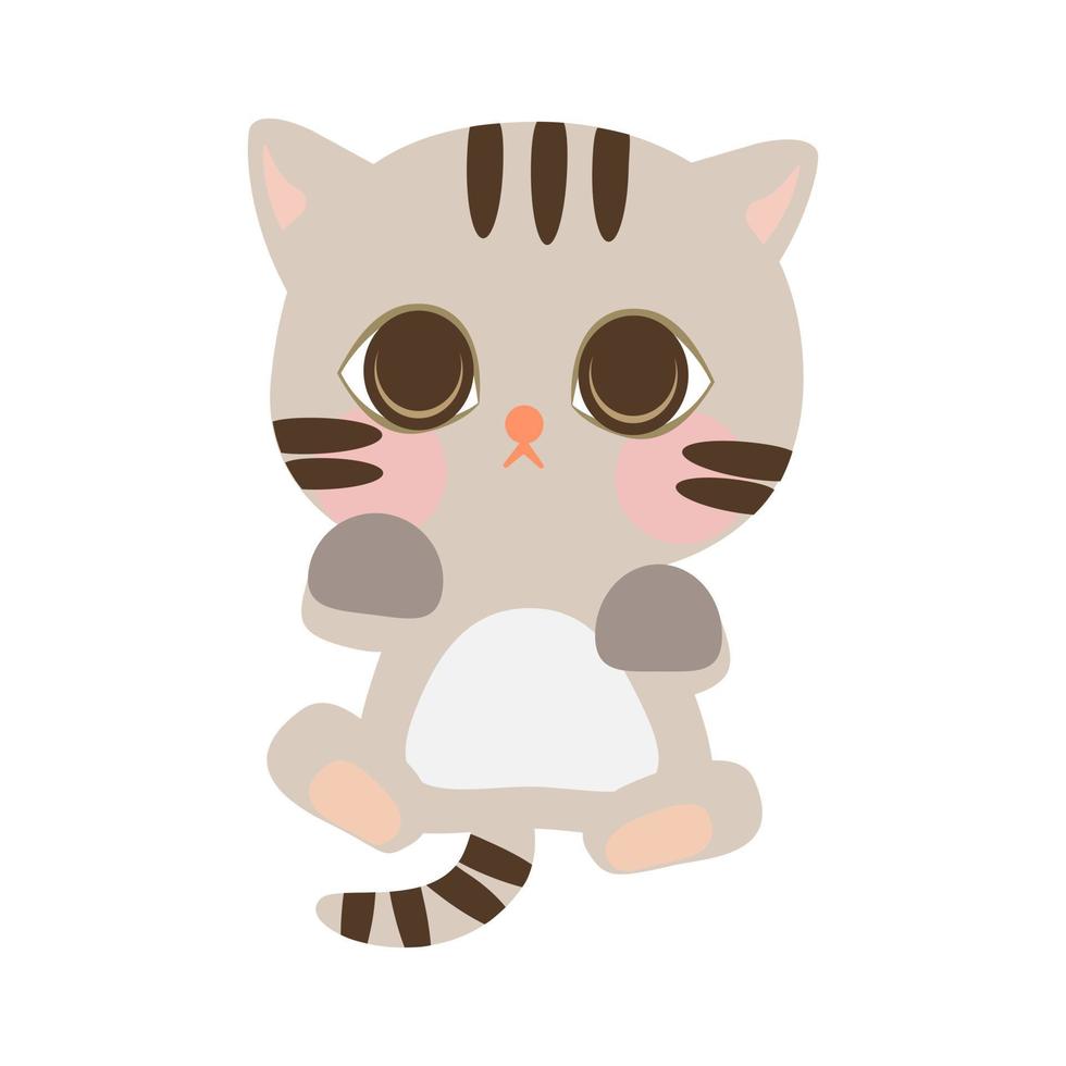 icono de gato pequeño de dibujos animados lindo. gato sentado en el suelo con posición frontal. gato con color gris. ilustración de dibujos animados, vectorial, eps10 vector