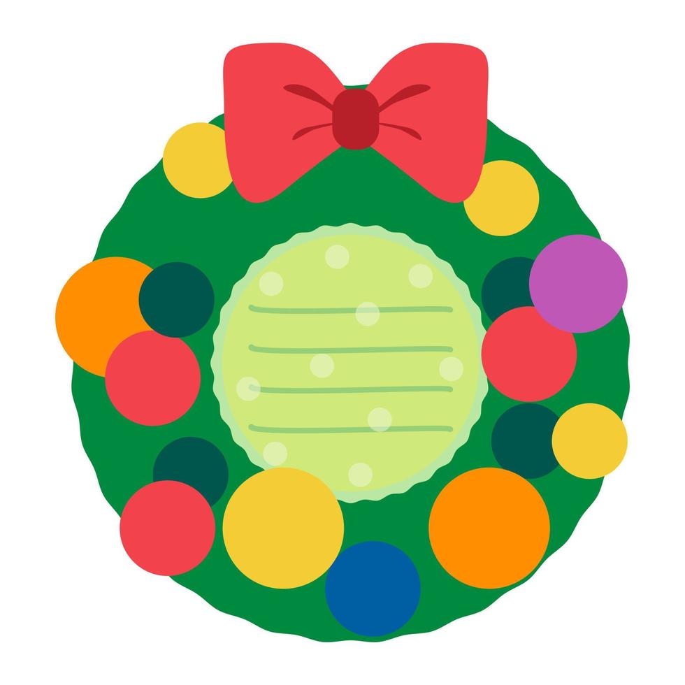 linda corona decorativa de color navideño. plantilla de nota de memo para texto. aislado sobre fondo blanco, diseño plano, vector eps10
