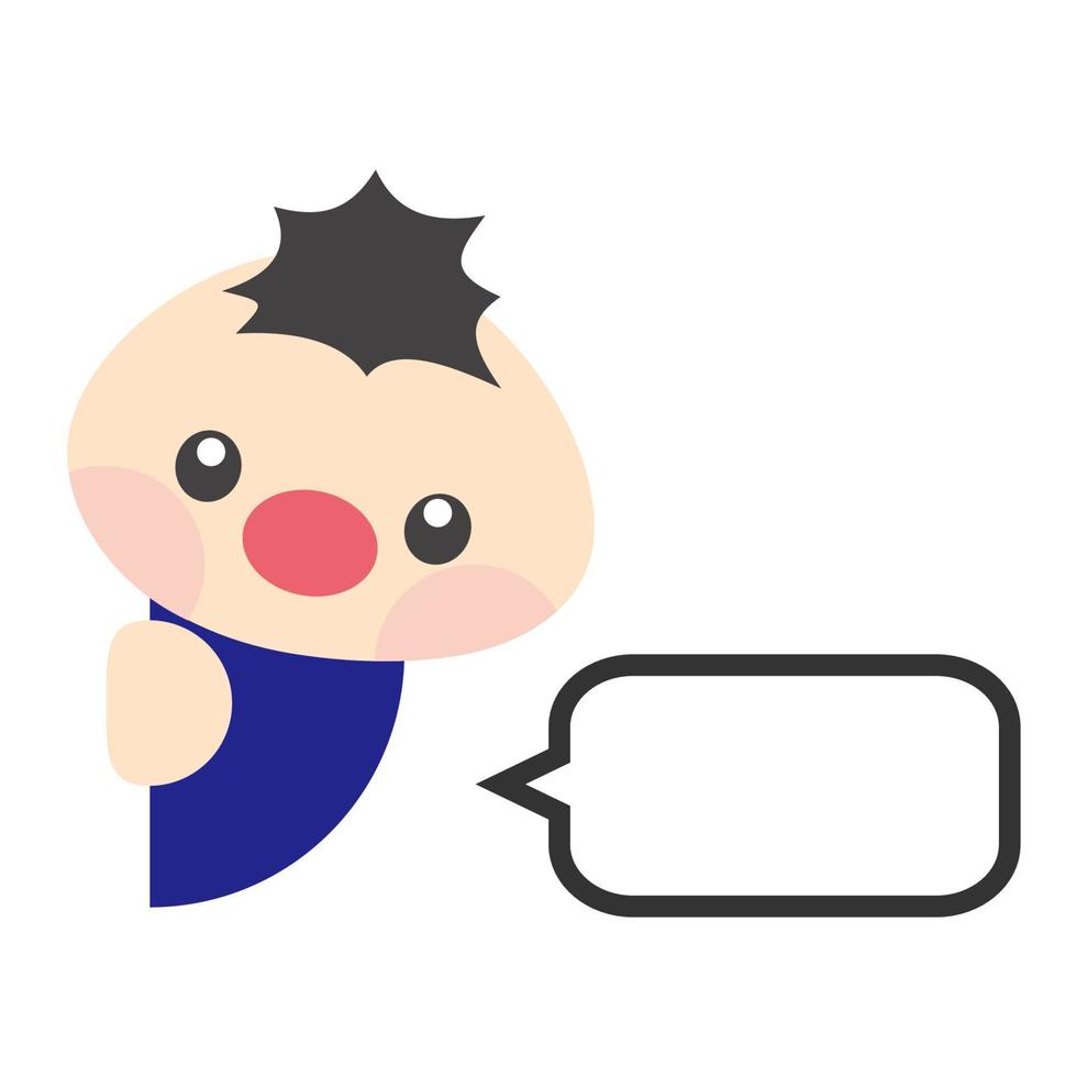 Cute boy hiding behind the wall with blank speech bubble. Kid talking with blank speech bubble. Blank speech bubble for your text. Isolated speech dialog. Vector, Illustration, EPS10 vector