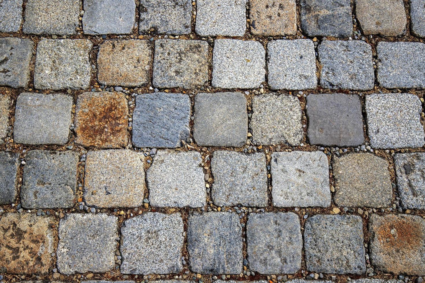 Stone pavement texture. Granite cobblestoned abstract background. Horizontal. Close-up photo