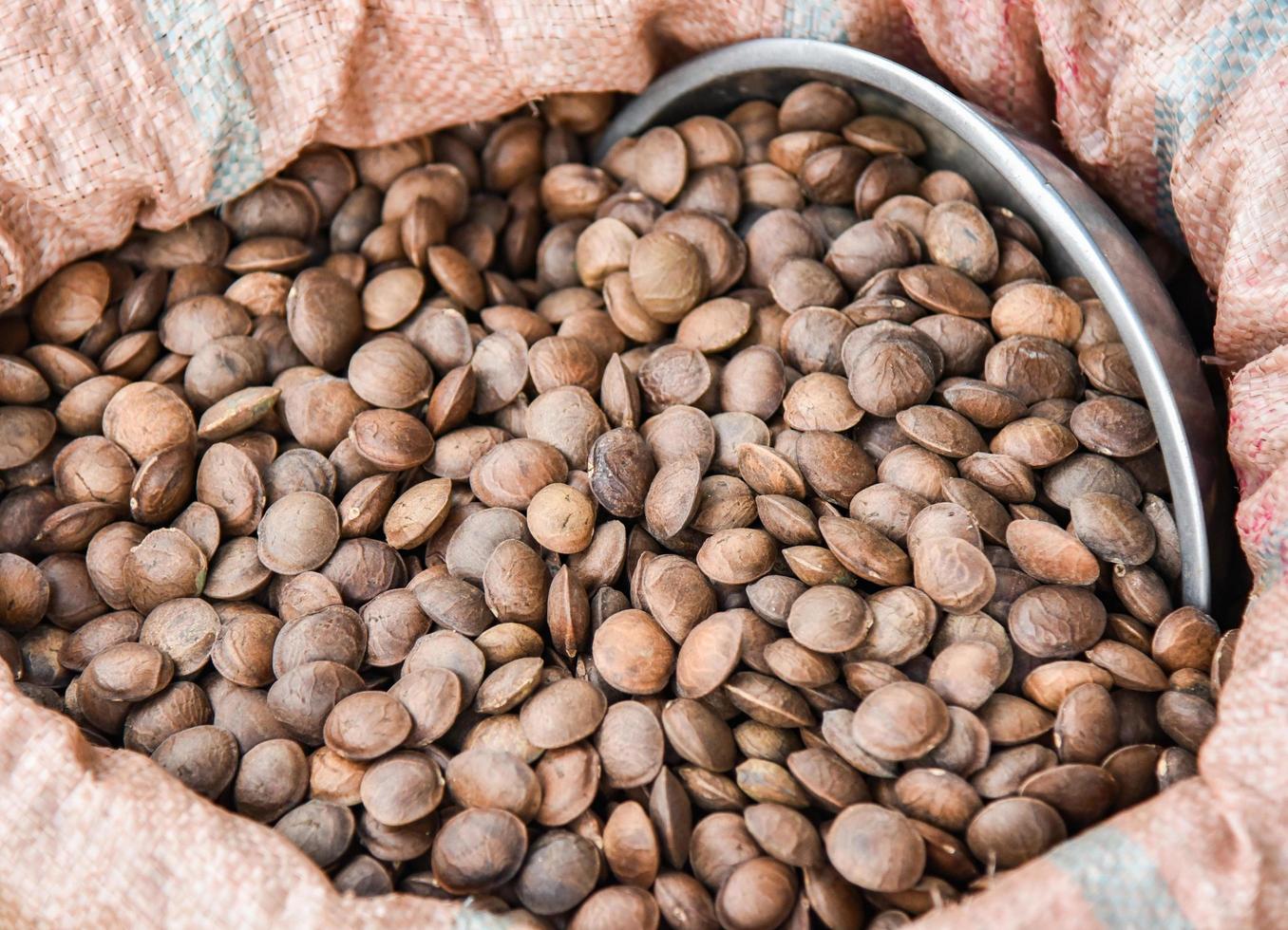 Sacha Inchi seed or inca peanut in bag Sack star inca photo