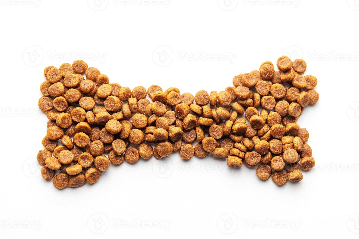 A bone shape consisting of dog food pellets on a white background. photo