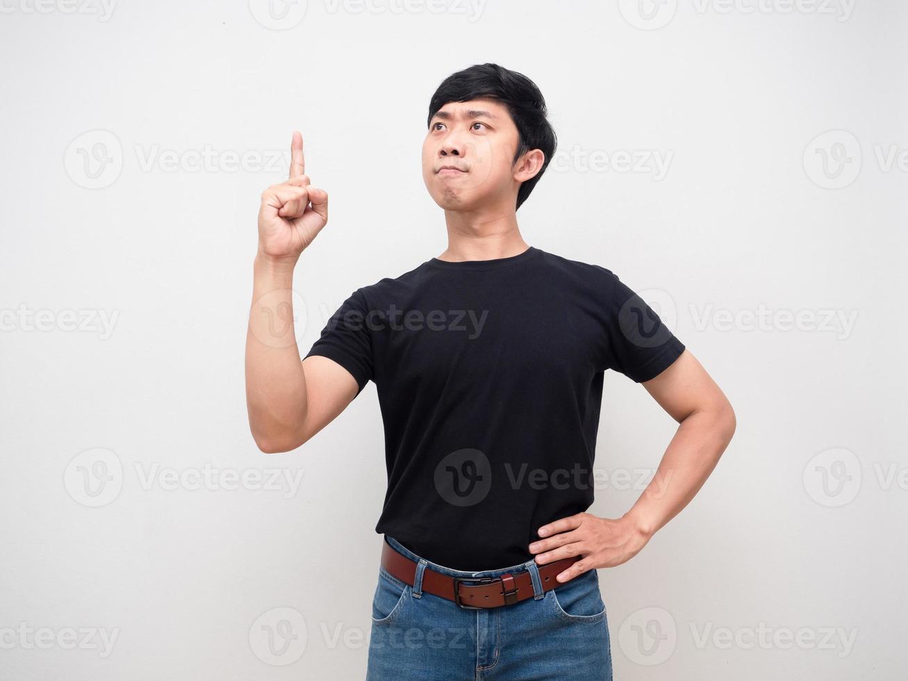 Asian man show finger up confident looking I am number one isolated photo
