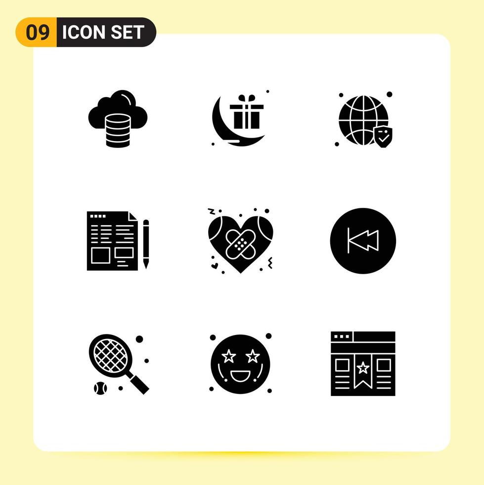 Set of 9 Vector Solid Glyphs on Grid for broken education globe pencil file Editable Vector Design Elements