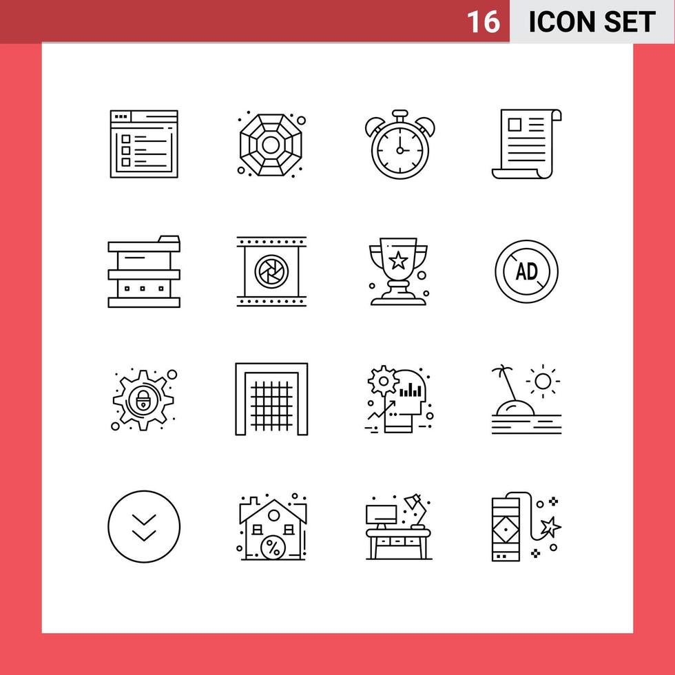 16 iconos creativos signos y símbolos modernos de datos de archivo de alarma de oficina de bioquímica elementos de diseño de vector editables