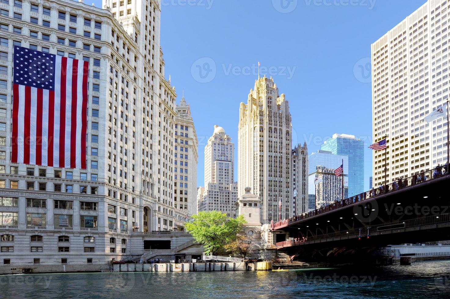 Downtown Chicago on the 4th of July from the Chicago River. photo