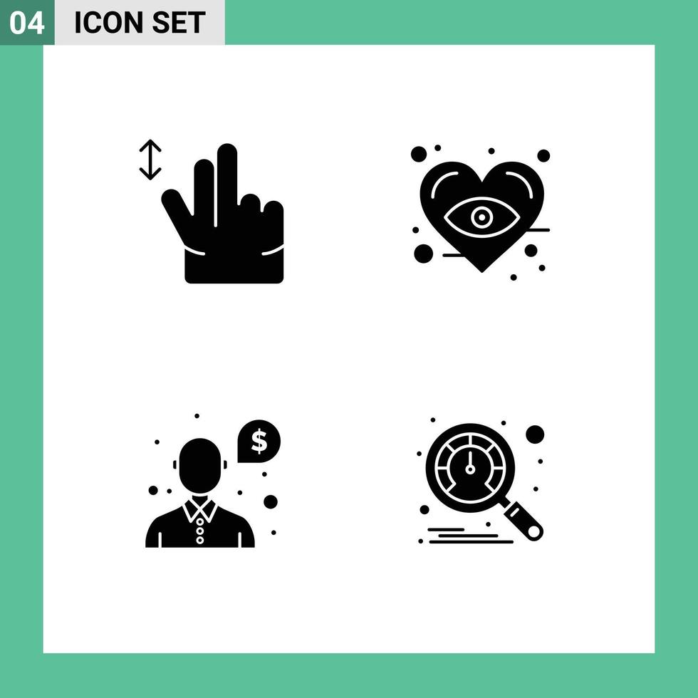 4 Universal Solid Glyph Signs Symbols of gesture support eye help performance Editable Vector Design Elements