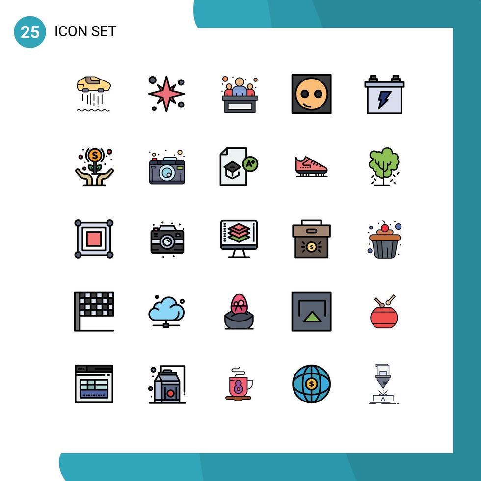 Universal Icon Symbols Group of 25 Modern Filled line Flat Colors of accumulator equipment vacation electronic devices Editable Vector Design Elements