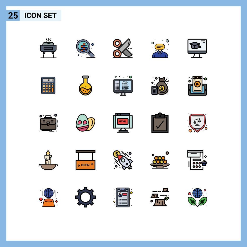 Mobile Interface Filled line Flat Color Set of 25 Pictograms of cap support cutting help consultant Editable Vector Design Elements