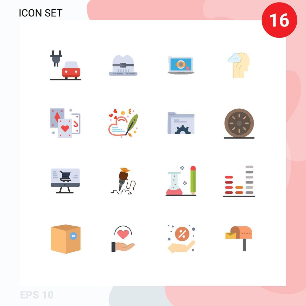 Mobile Interface Flat Color Set of 16 Pictograms of tarot entertainment lcd card mind Editable Pack of Creative Vector Design Elements