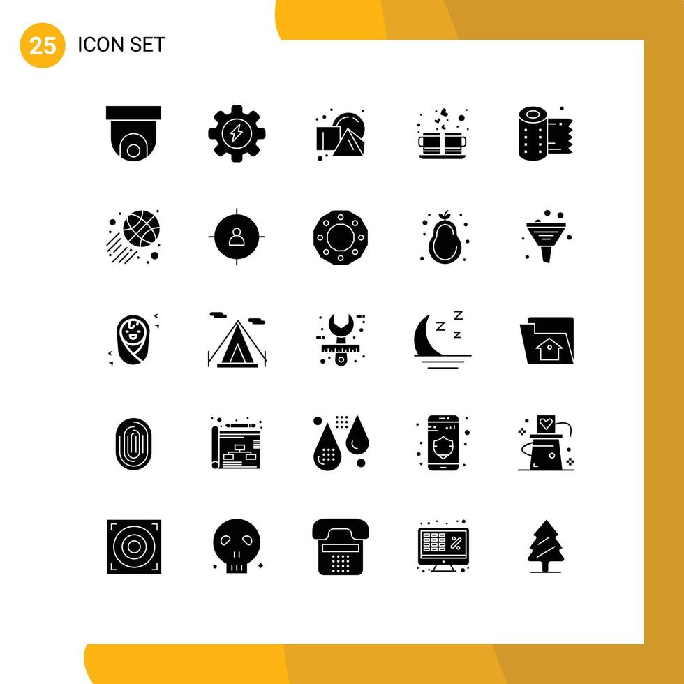 Modern Set of 25 Solid Glyphs and symbols such as paper hot geometrical drink heart Editable Vector Design Elements