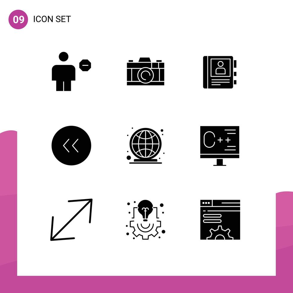 9 Universal Solid Glyph Signs Symbols of globe left phone circle arrows Editable Vector Design Elements