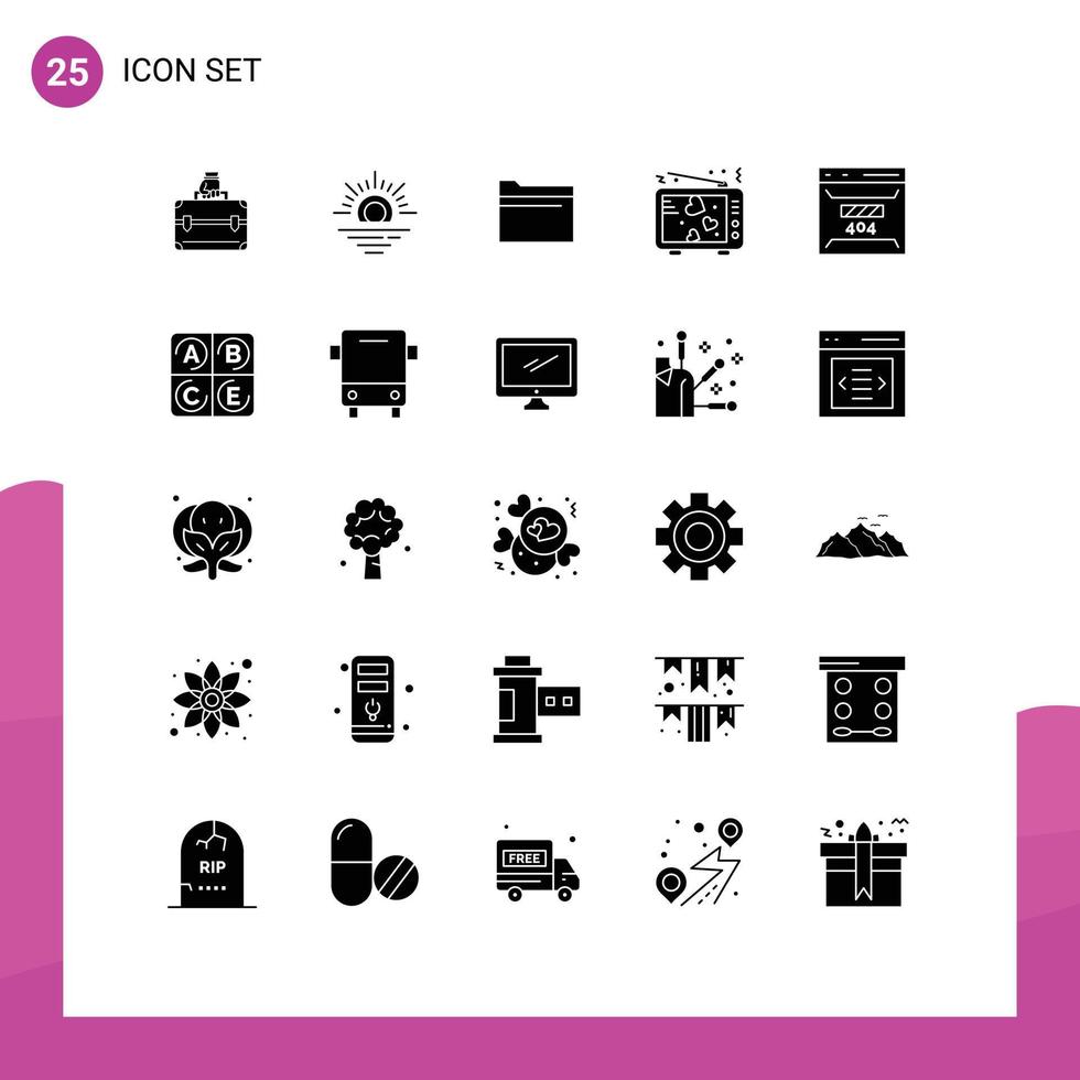 Set of 25 Modern UI Icons Symbols Signs for development valentine file tv lovers Editable Vector Design Elements