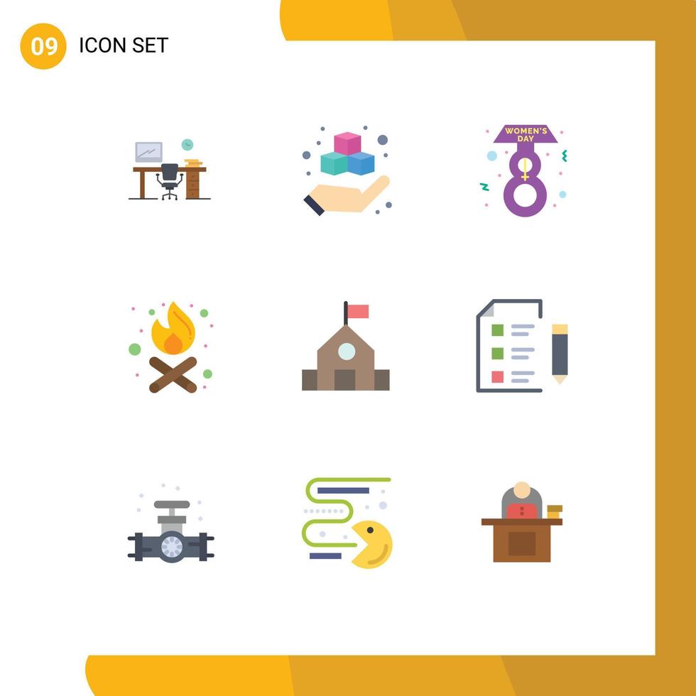 Universal Icon Symbols Group of 9 Modern Flat Colors of school education product party time bonfire Editable Vector Design Elements
