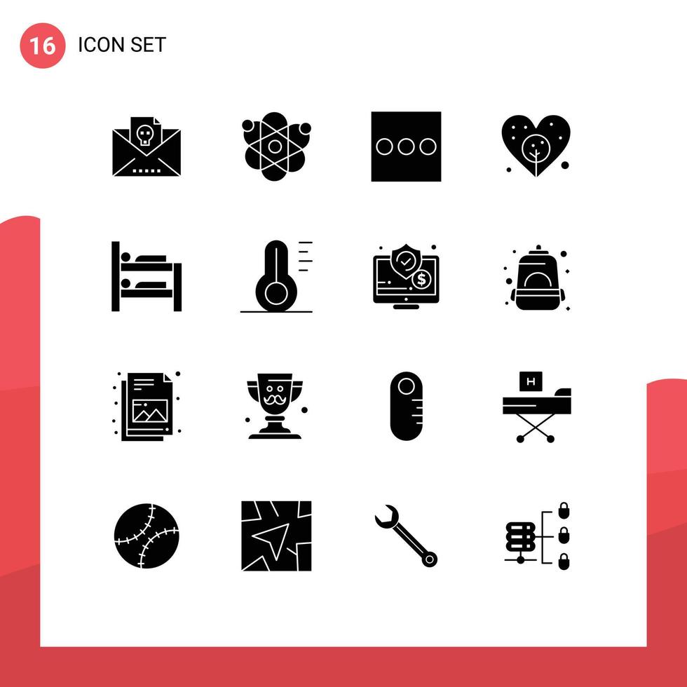 User Interface Pack of 16 Basic Solid Glyphs of temperature room list bunk bulb Editable Vector Design Elements