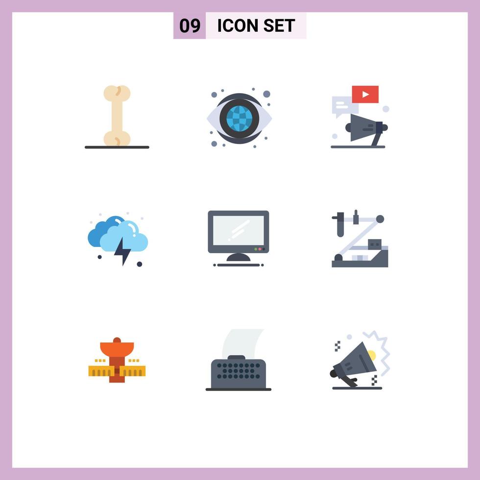 9 Universal Flat Colors Set for Web and Mobile Applications device computer youtube weather lightning Editable Vector Design Elements