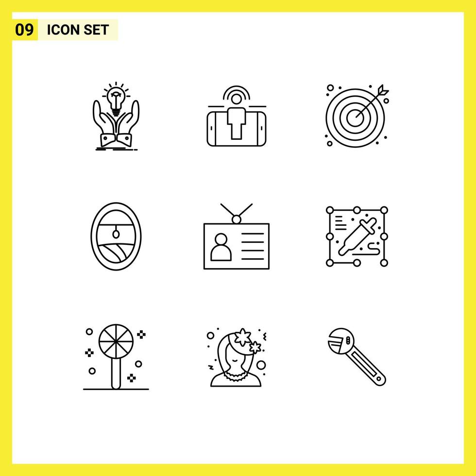 Group of 9 Outlines Signs and Symbols for ancient tv porthole marketing plane target Editable Vector Design Elements