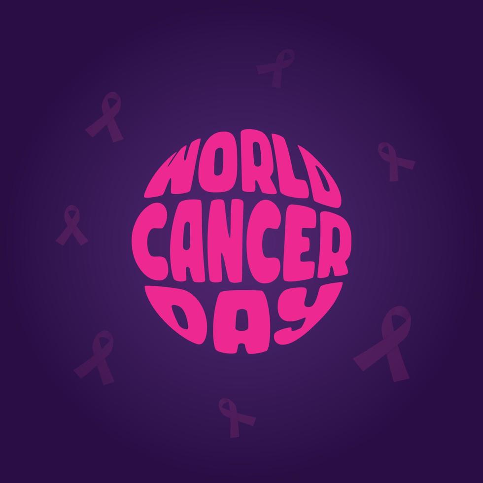 World Cancer Day Lettering and Typography Vector Illustration with Pink Color Ribbon. Cancer Awareness Poster Banner Template Background Design