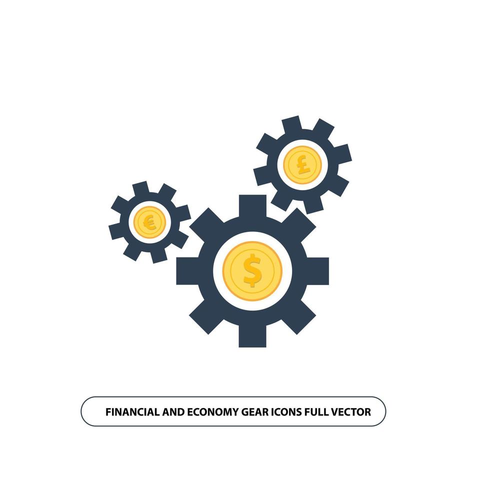 Finance and Commerce Cog Icon, Money Gear Symbol Full Vector Design