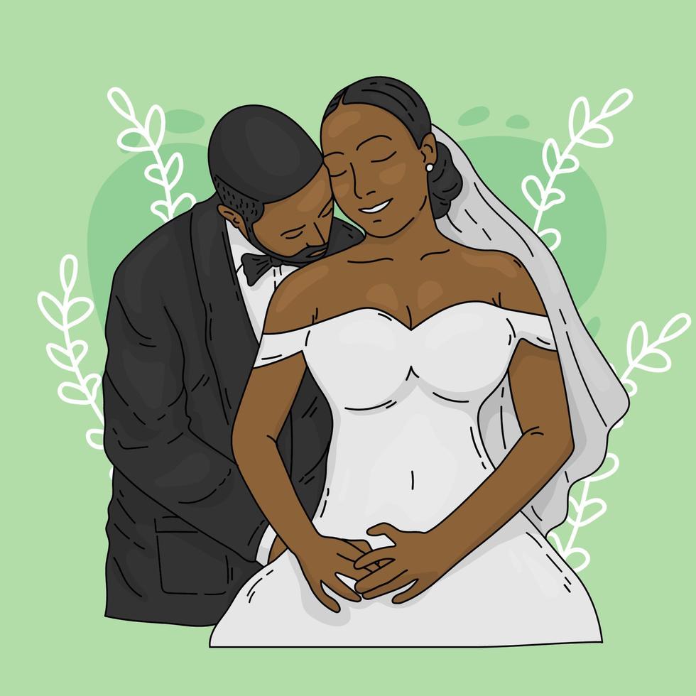 cute wedding couple love valentine doodle illustration vector