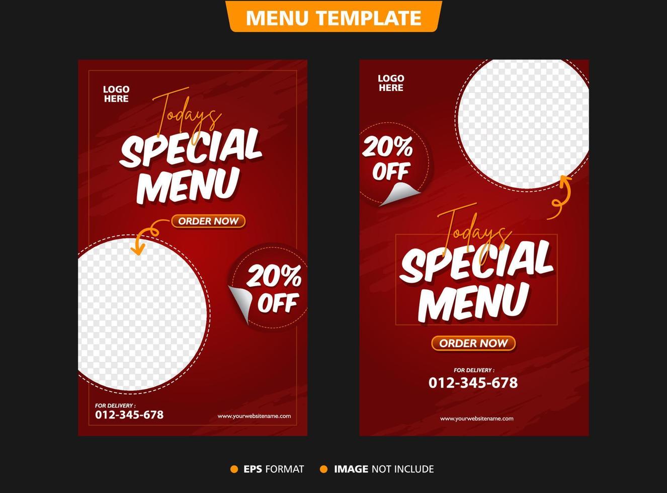 template set menu red background vector