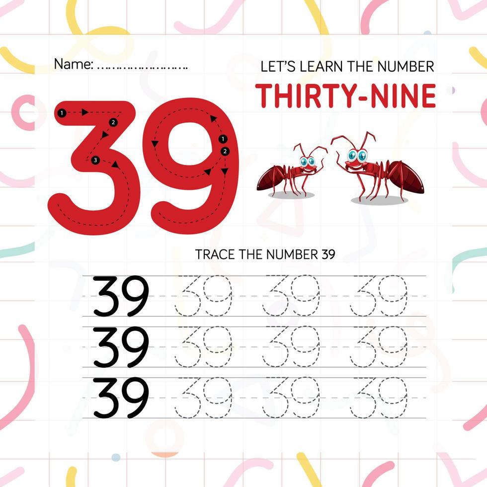 Numbers worksheet for kids, tracing numbers step by step from scratch vector