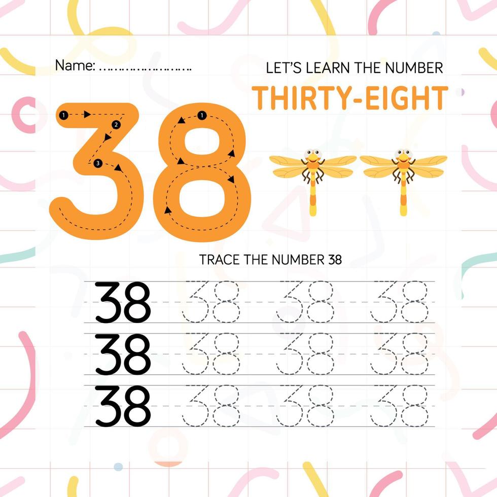 Numbers worksheet for kids, tracing numbers step by step from scratch vector