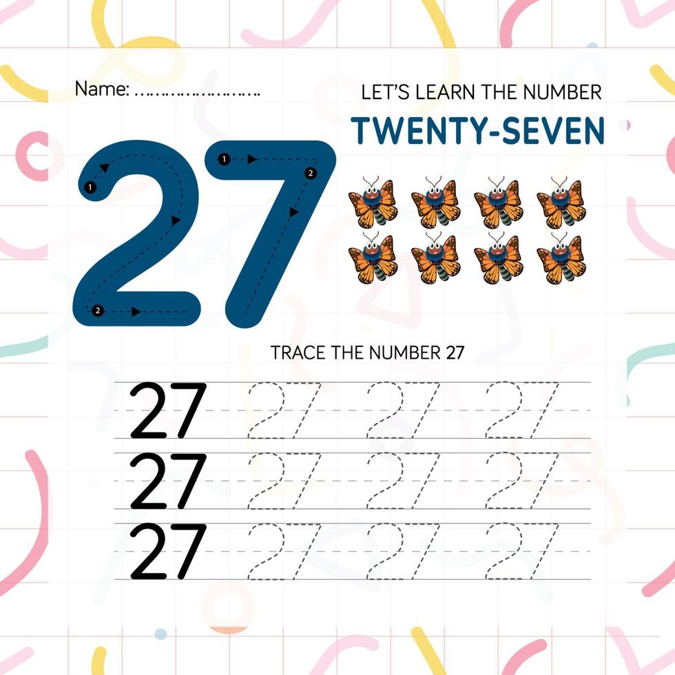 Numbers worksheet for kids, tracing numbers step by step from scratch vector