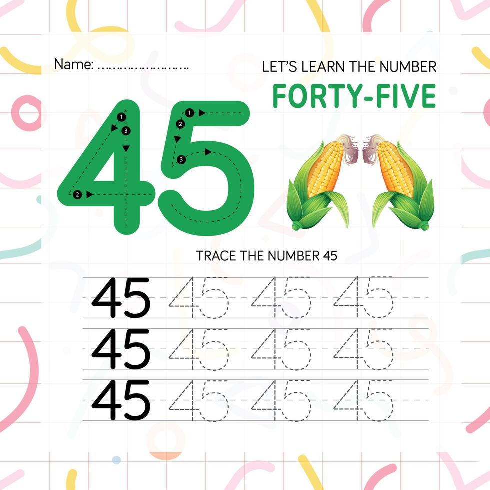 Numbers worksheet for kids, tracing numbers step by step from scratch vector