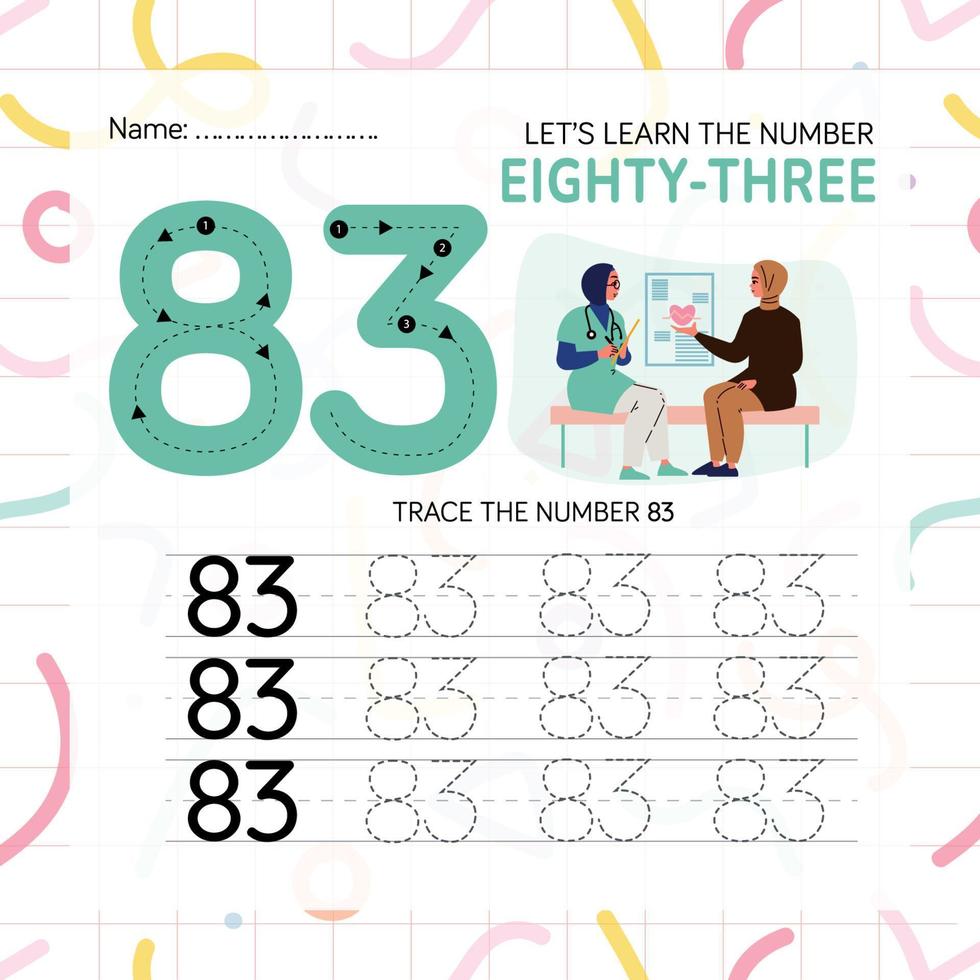 Numbers worksheet for kids, tracing numbers step by step from scratch vector