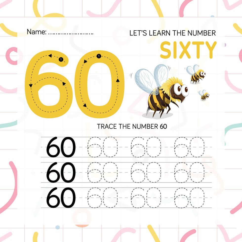 Numbers worksheet for kids, tracing numbers step by step from scratch vector