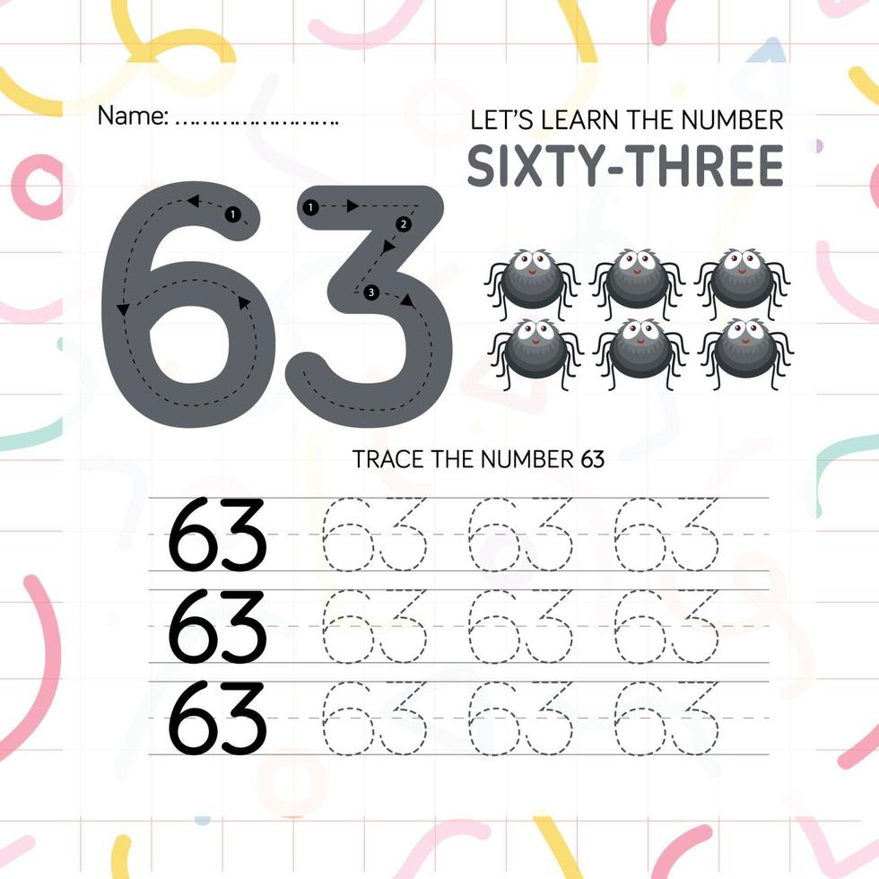 hoja de trabajo de números para niños, rastreando números paso a paso desde cero vector