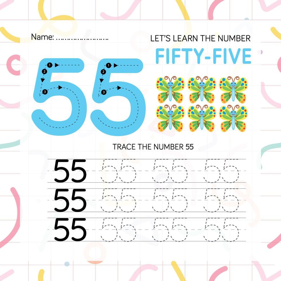 Numbers worksheet for kids, tracing numbers step by step from scratch vector