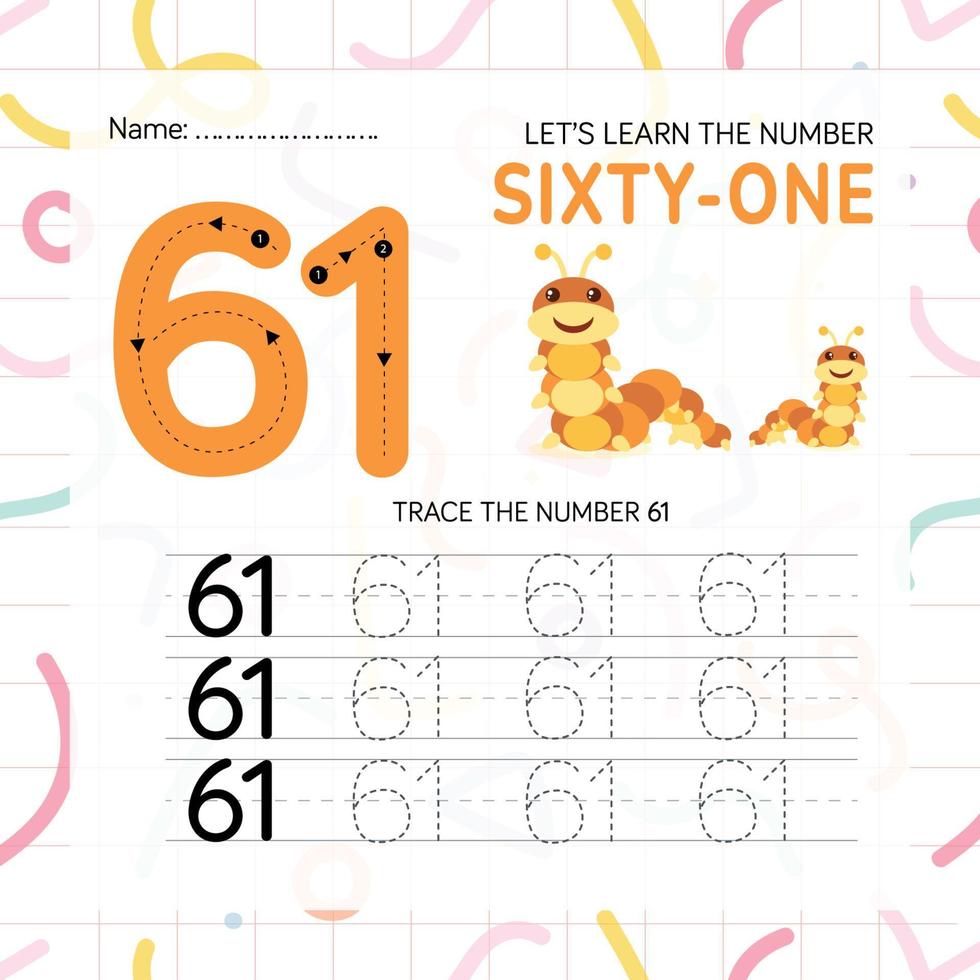 hoja de trabajo de números para niños, rastreando números paso a paso desde cero vector