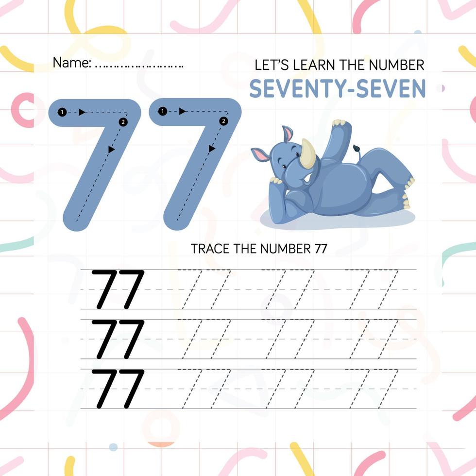 Numbers worksheet for kids, tracing numbers step by step from scratch vector