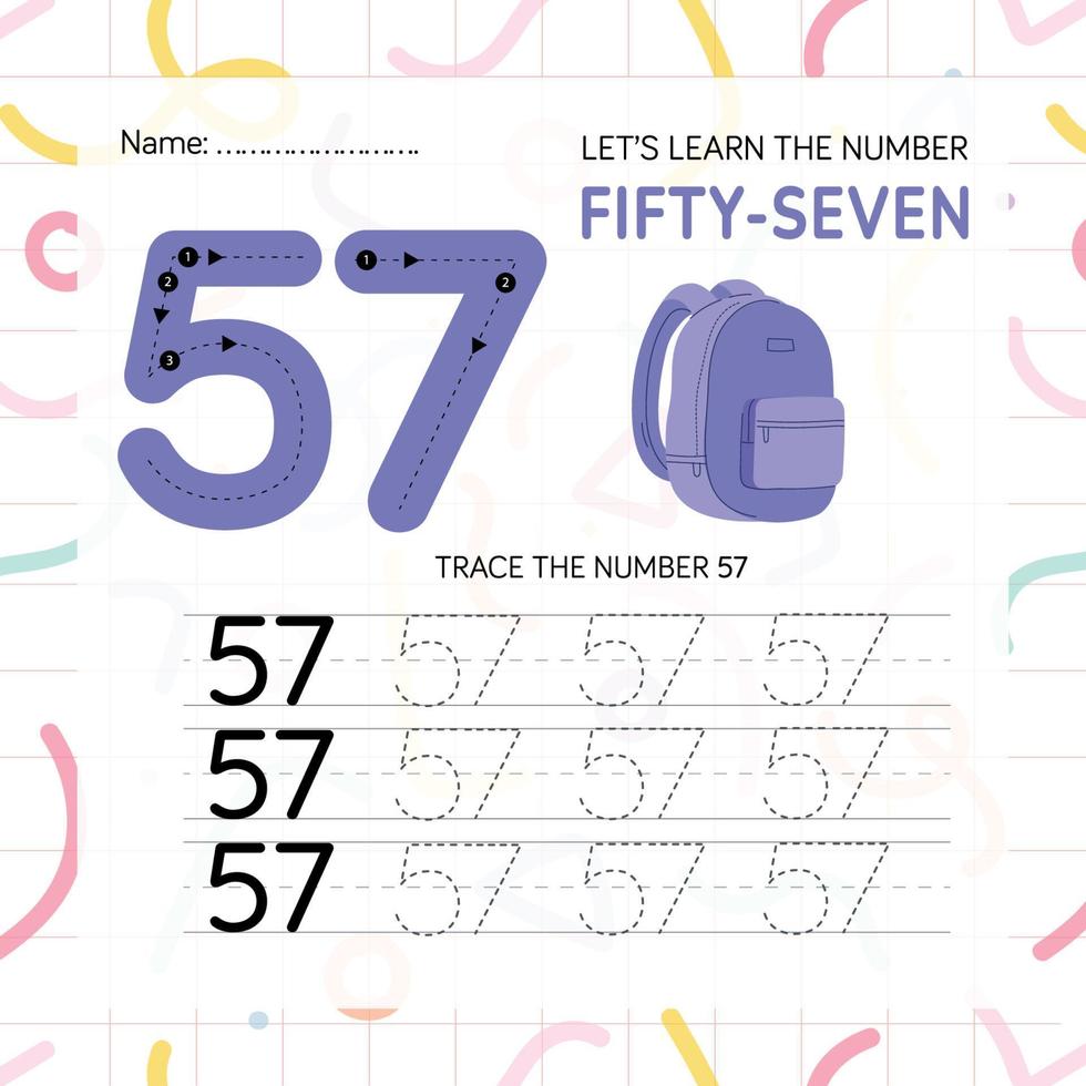 Numbers worksheet for kids, tracing numbers step by step from scratch vector