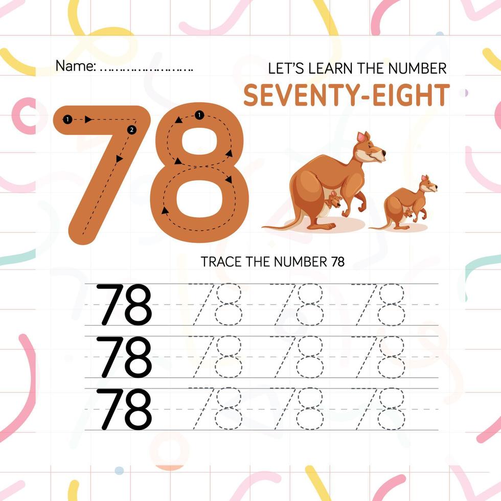 Numbers worksheet for kids, tracing numbers step by step from scratch vector