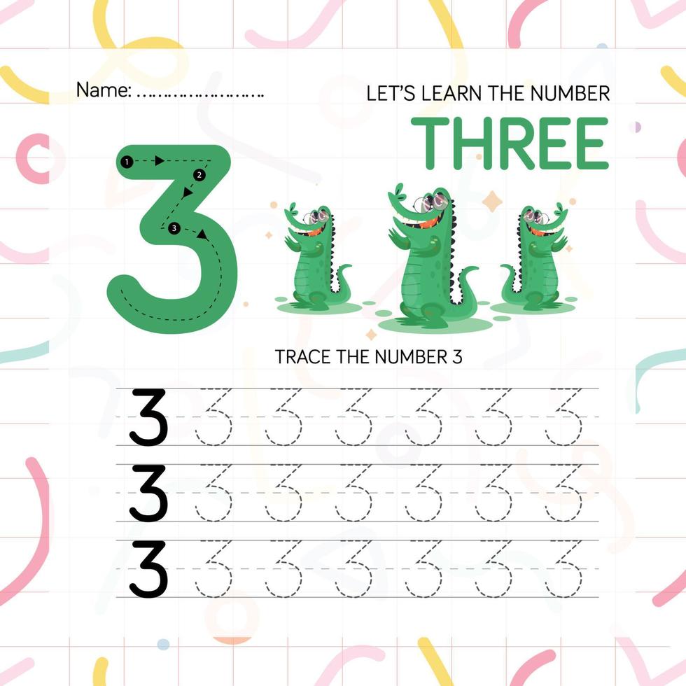 Numbers worksheet for kids, tracing numbers step by step from scratch vector