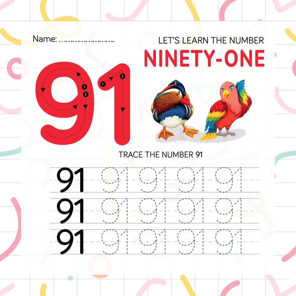 Numbers worksheet for kids, tracing numbers step by step from scratch vector