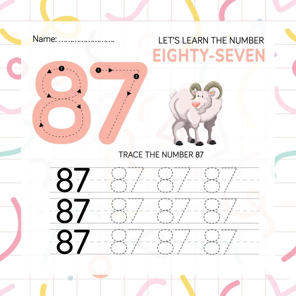 Numbers worksheet for kids, tracing numbers step by step from scratch vector