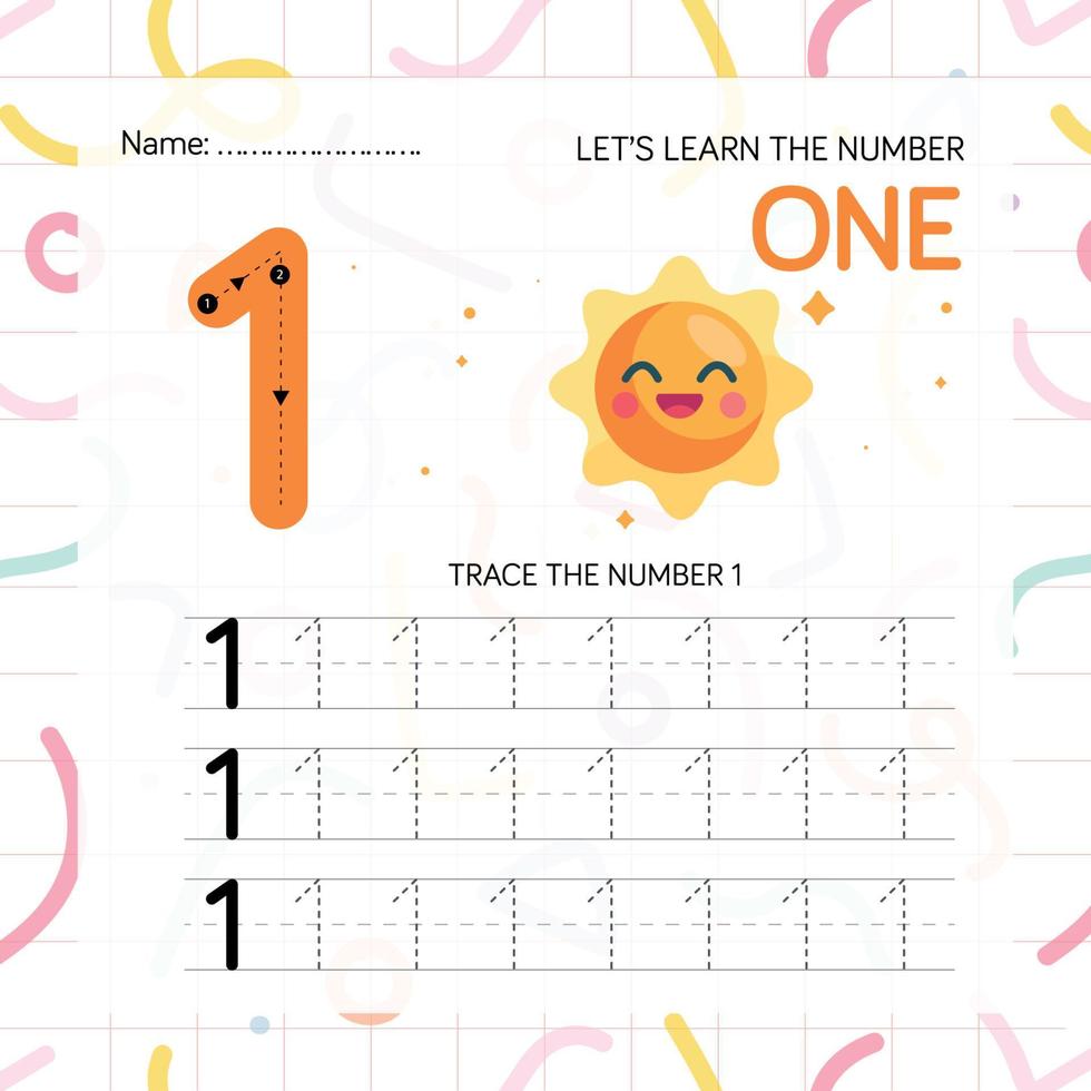 Numbers worksheet for kids, tracing numbers step by step from scratch vector
