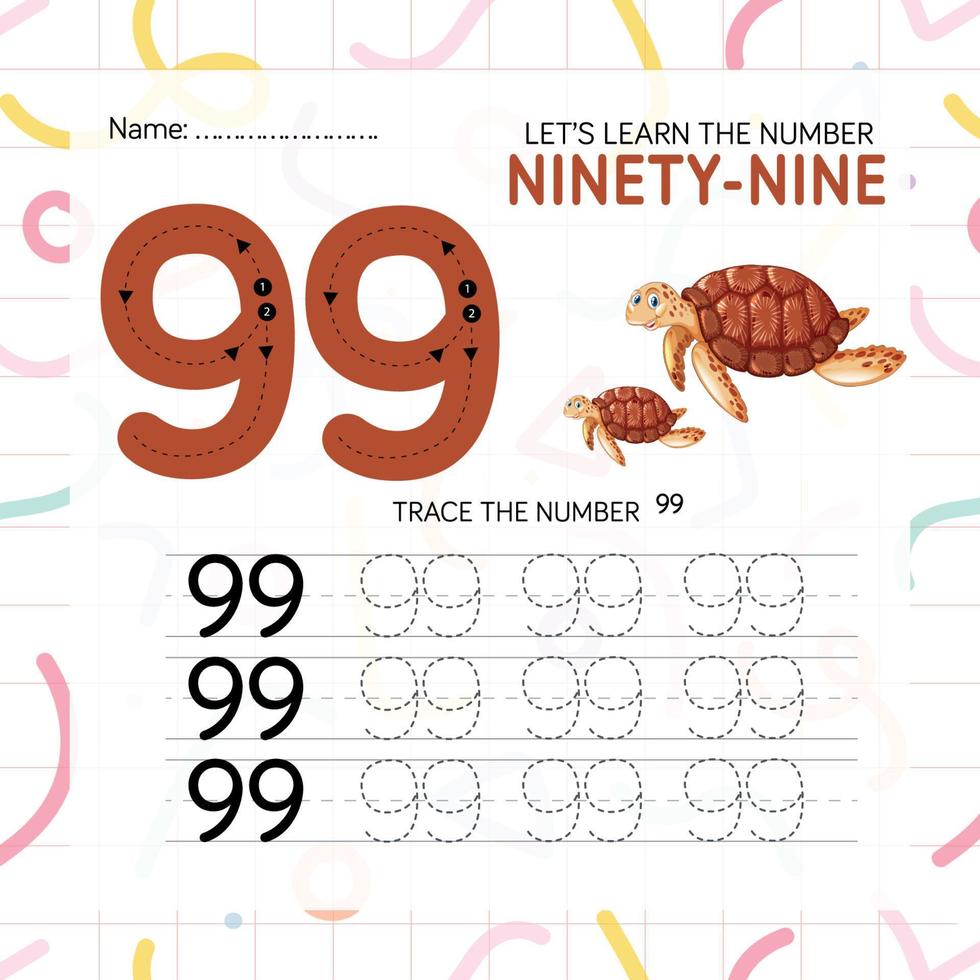 Numbers worksheet for kids, tracing numbers step by step from scratch vector